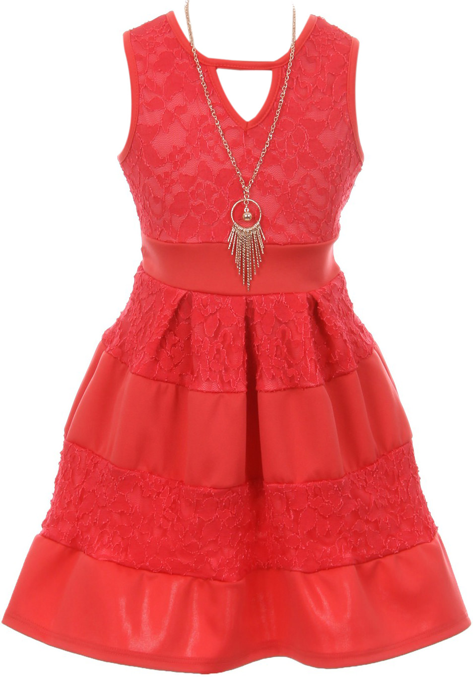 Little Girls Lovely Sleeveless Lace Birthday Easter Party Flower Girl Dress Coral 4 (2J1K1S8)
